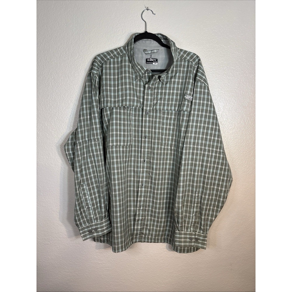Habit‎ Fishing Gear 2XL Green Plaid Button Up Long sleeve Roll Tab Camping